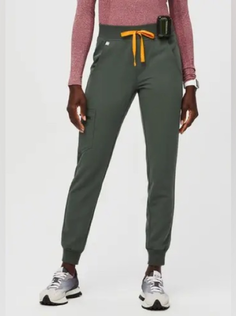 Figs Zamora Moss Green Joggers with Yellow Drawstring Large